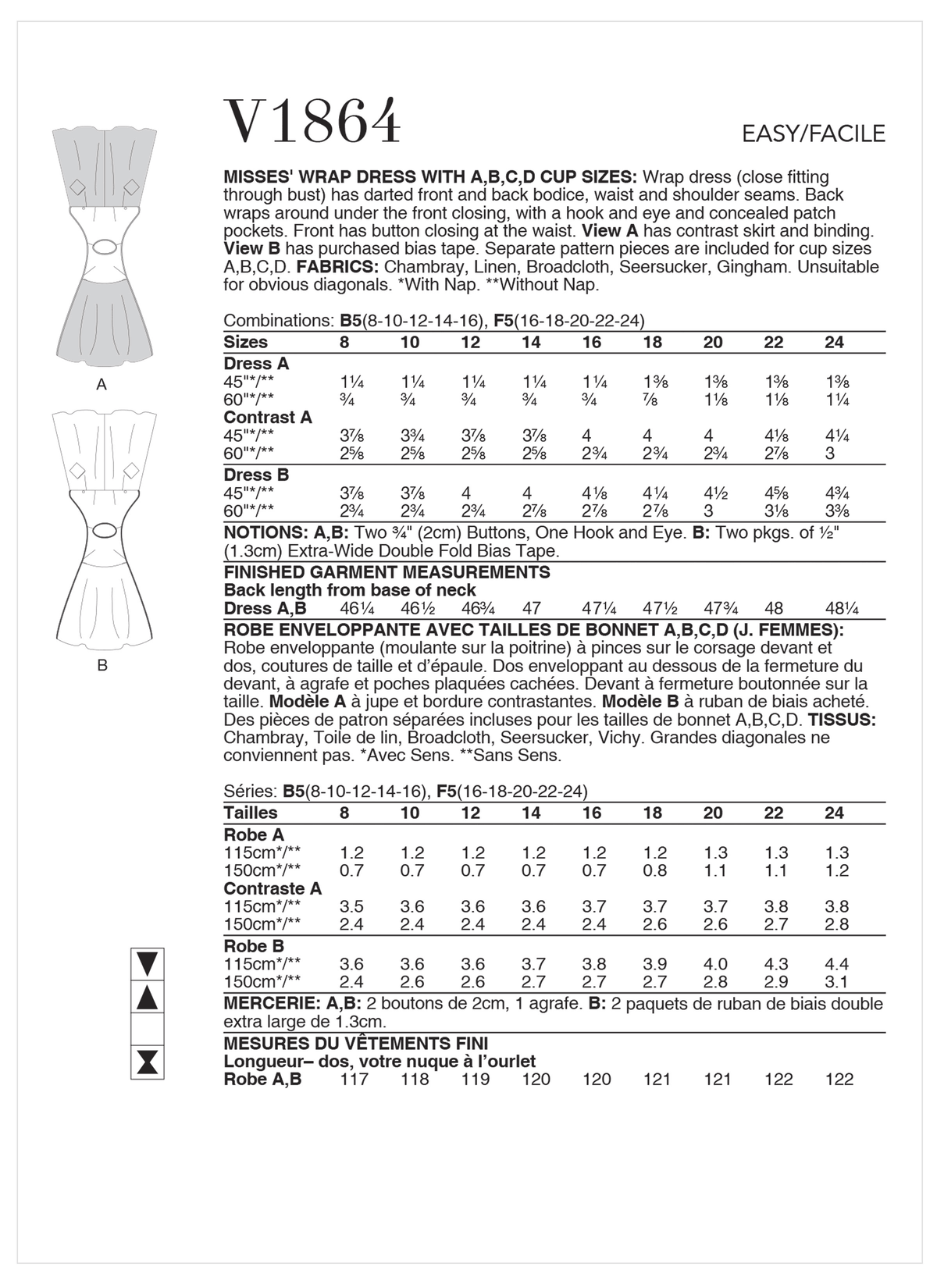 Vogue V1864 pattern envelope showing the vintage 1953 wrap dress designs