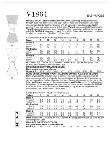 Vogue V1864 pattern envelope showing the vintage 1953 wrap dress designs