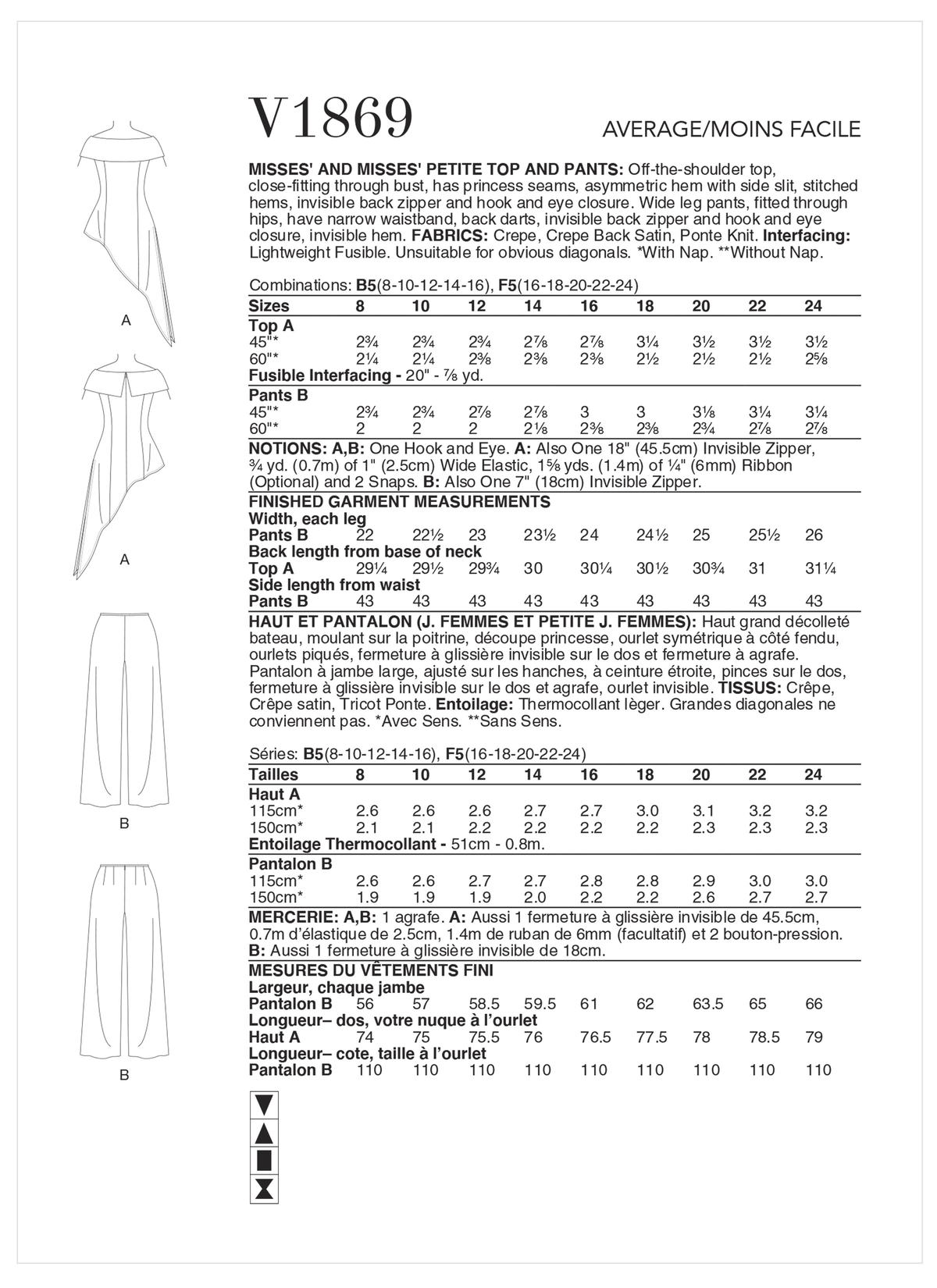 Vogue V1869 pattern envelope showing the off-the-shoulder top designs