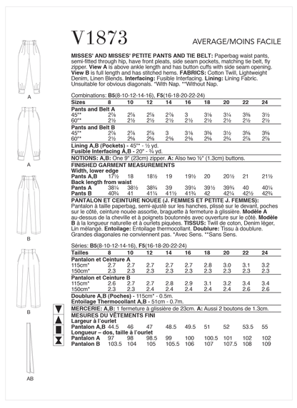 Vogue V1873 pattern envelope showing the paper bag waist trousers designs