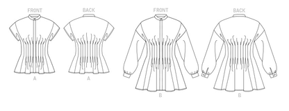 Vogue V1874 pattern envelope showing the tucked button-front top designs