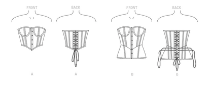 Vogue Patterns V1876 pattern envelope showing the boned corset and bra designs