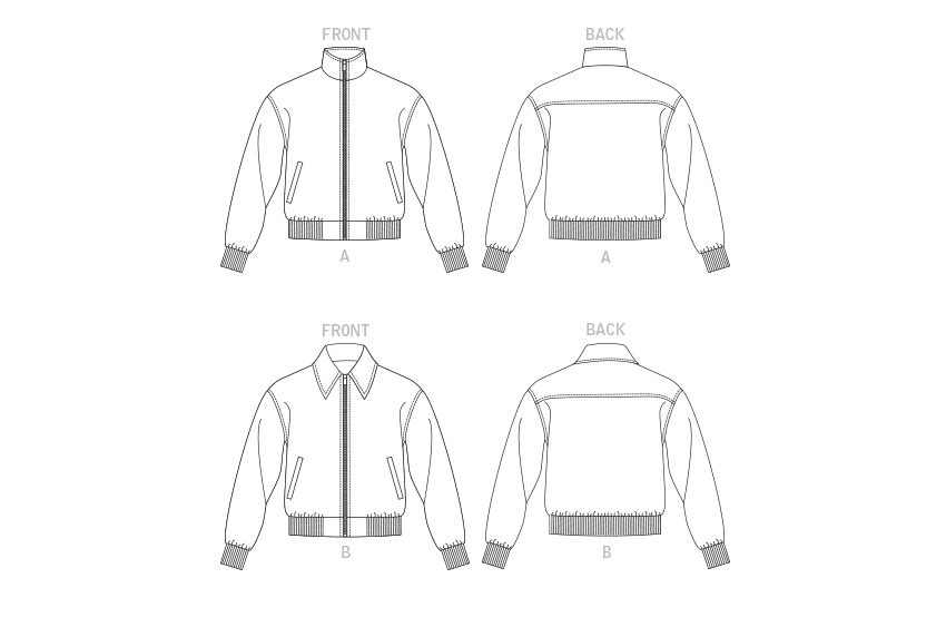 Vogue Patterns V1877 pattern envelope showing the unisex bomber jacket designs