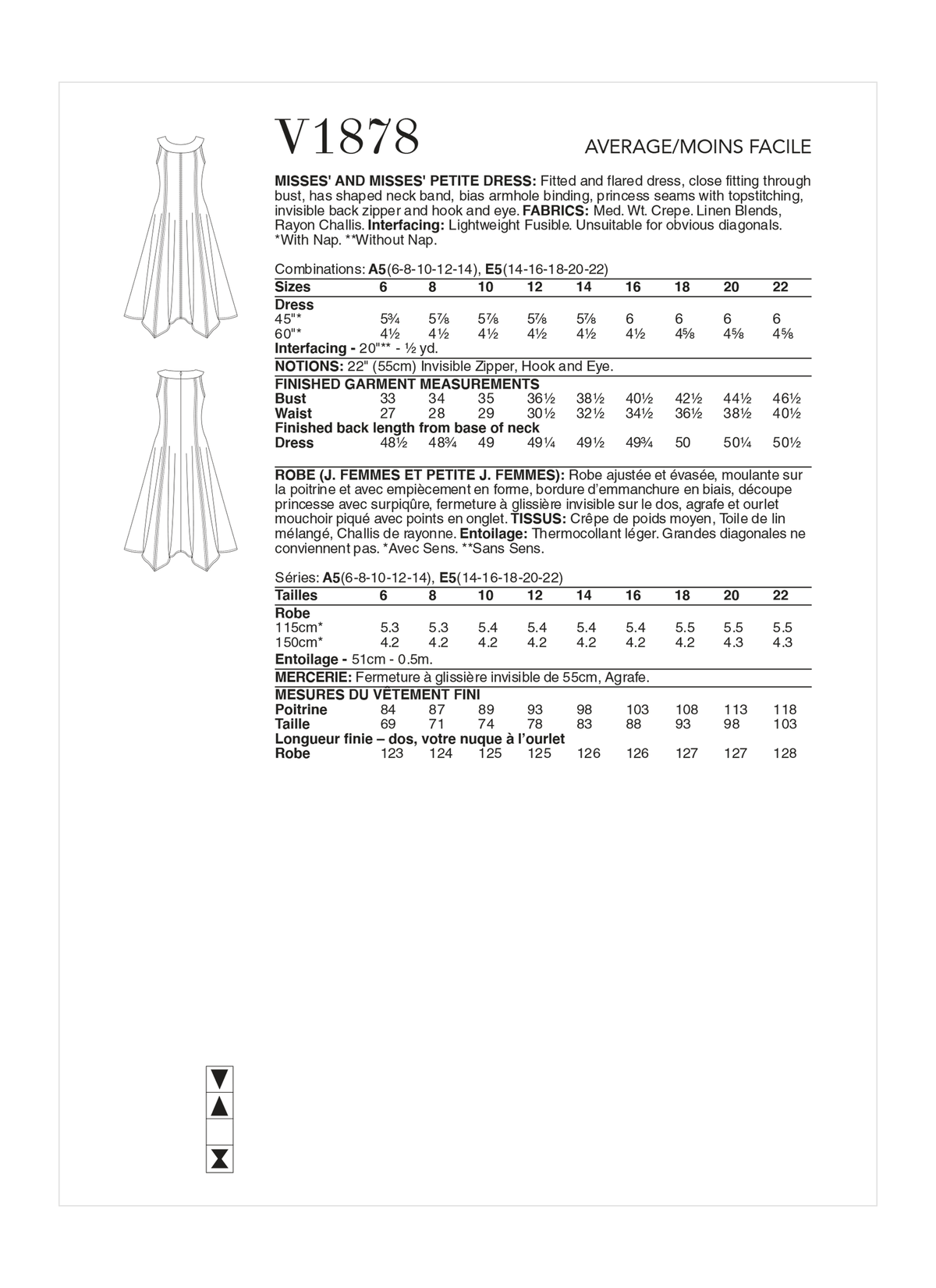 Vogue Patterns V1878 pattern envelope showing the fit and flare dress designs