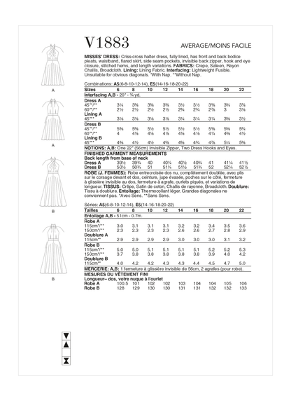 Vogue Patterns V1883 pattern envelope showing the criss-cross halter dress designs