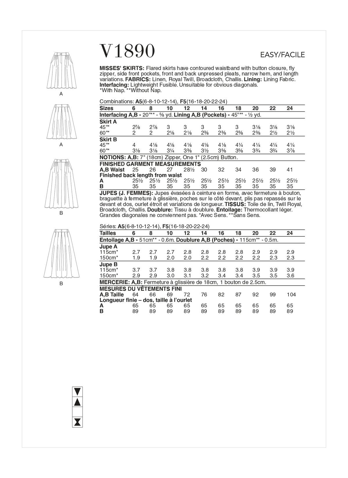 Vogue Patterns V1890 pattern envelope showing the flared skirt designs