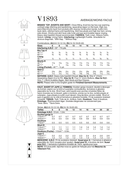 Vogue Patterns V1893 pattern envelope showing the lined bra top designs