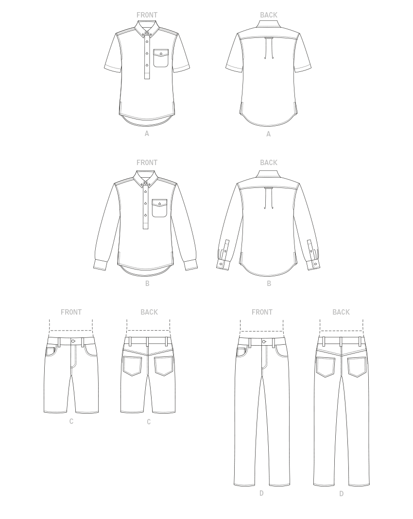 Vogue Patterns V1895 pattern envelope showing the men's popover shirt designs