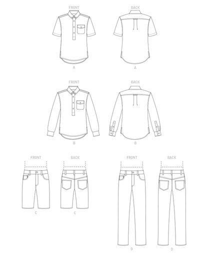 Vogue Patterns V1895 pattern envelope showing the men's popover shirt designs