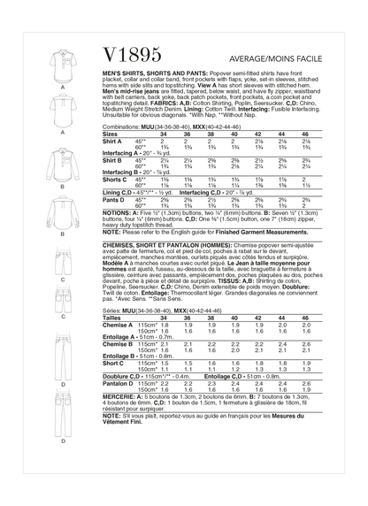 Vogue Patterns V1895 pattern envelope showing the men's popover shirt designs