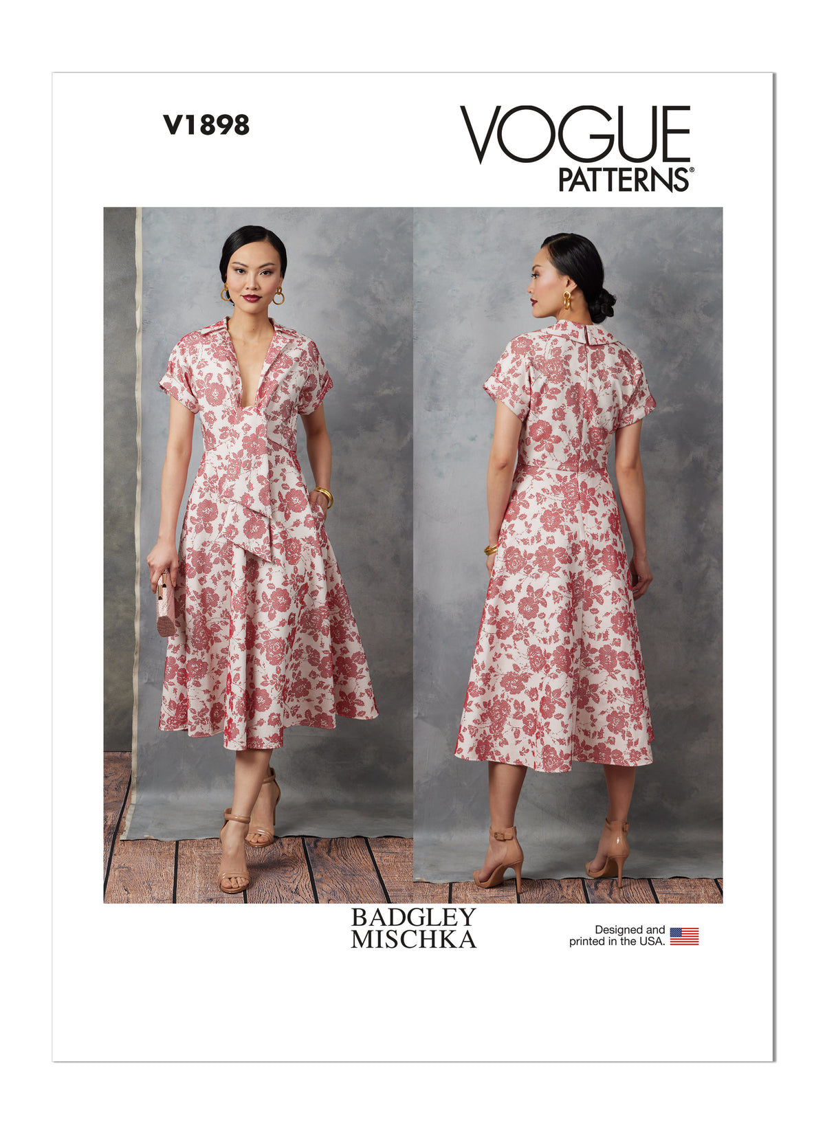 Vogue Patterns V1898 pattern envelope showing the tie neck dress designs