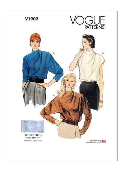 Vogue Patterns V1902 pattern envelope showing the draped blouse designs