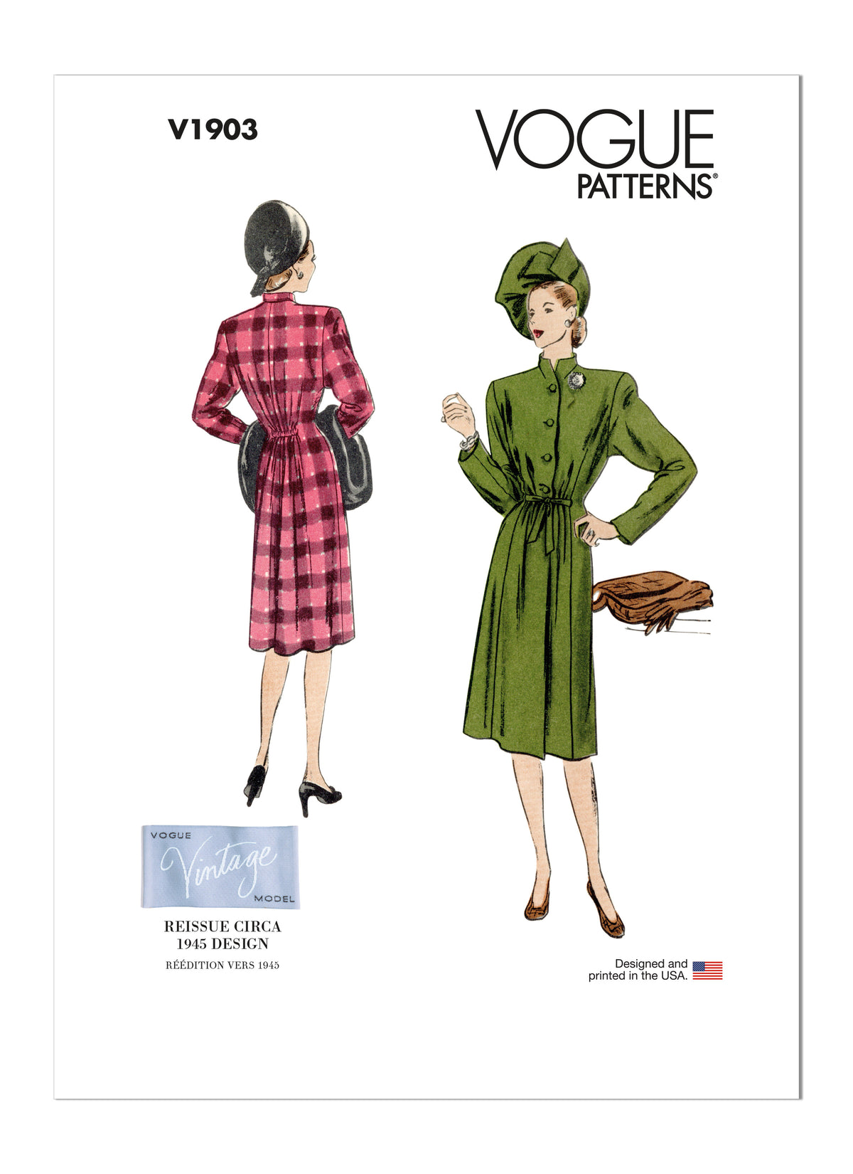 Vogue Patterns V1903 pattern envelope showing the full length coat designs
