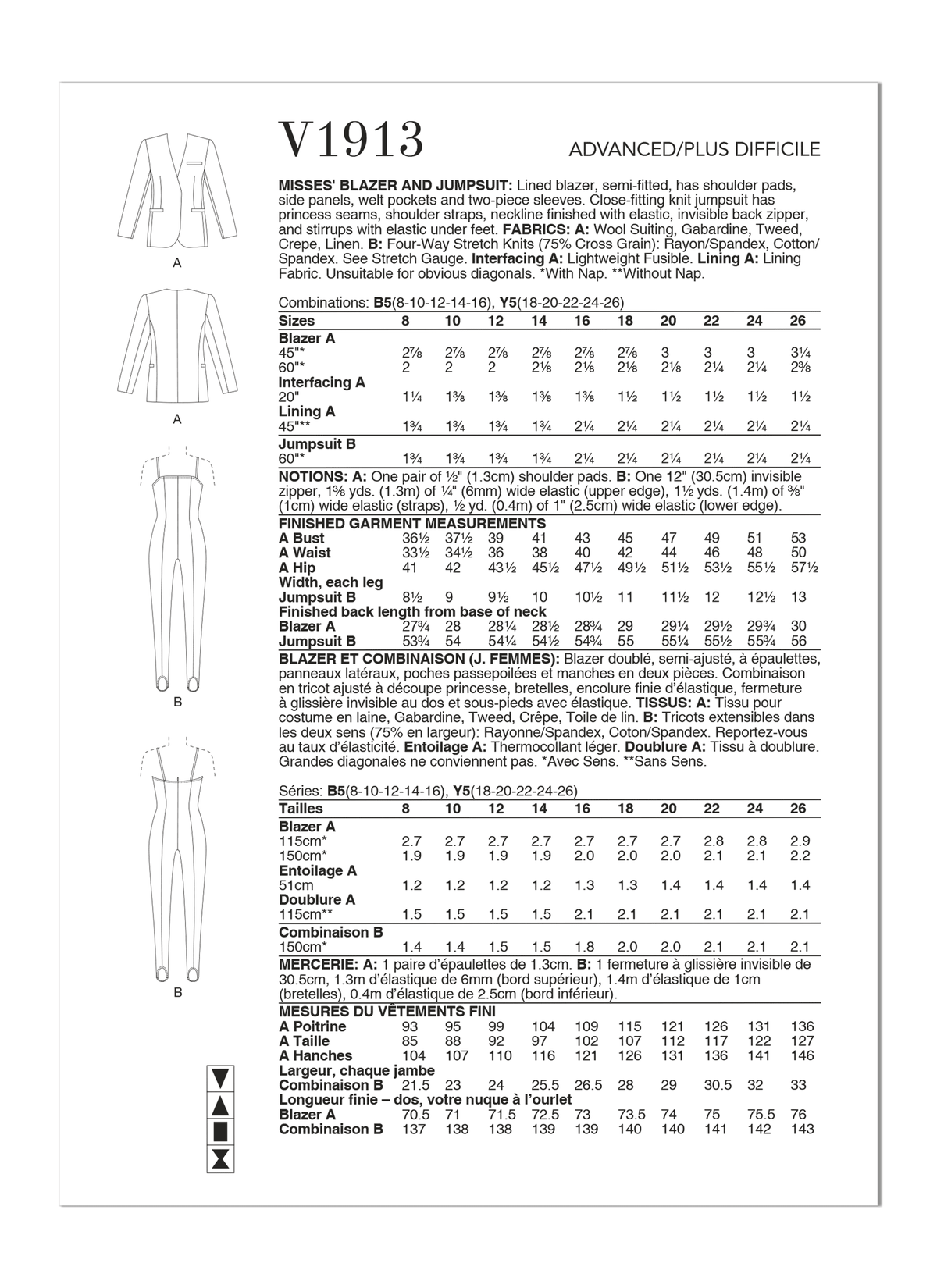 Vogue Patterns V1913 envelope showing the lined blazer designs