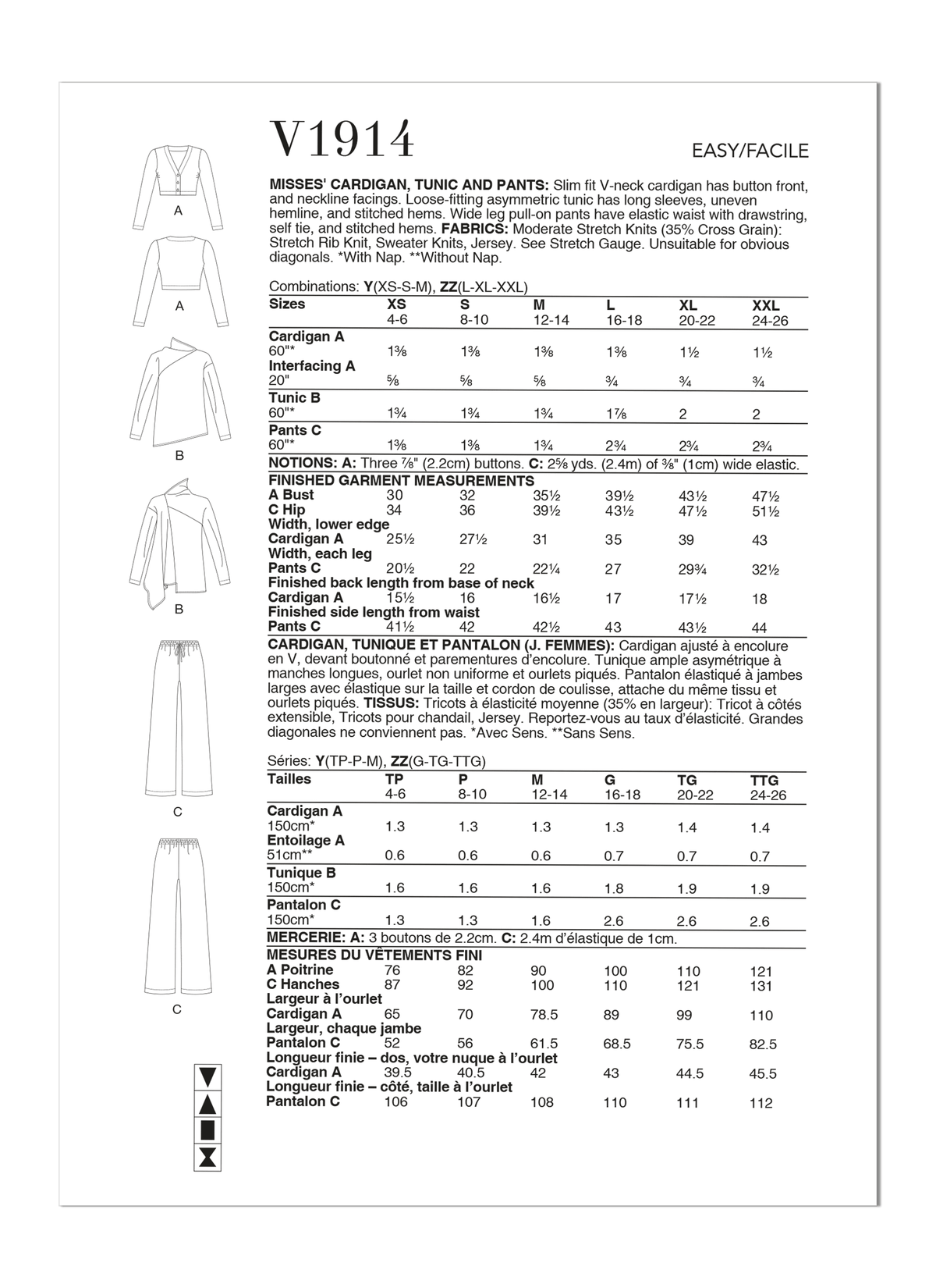Vogue Patterns V1914 envelope showing the slim fit v-neck cardigan designs