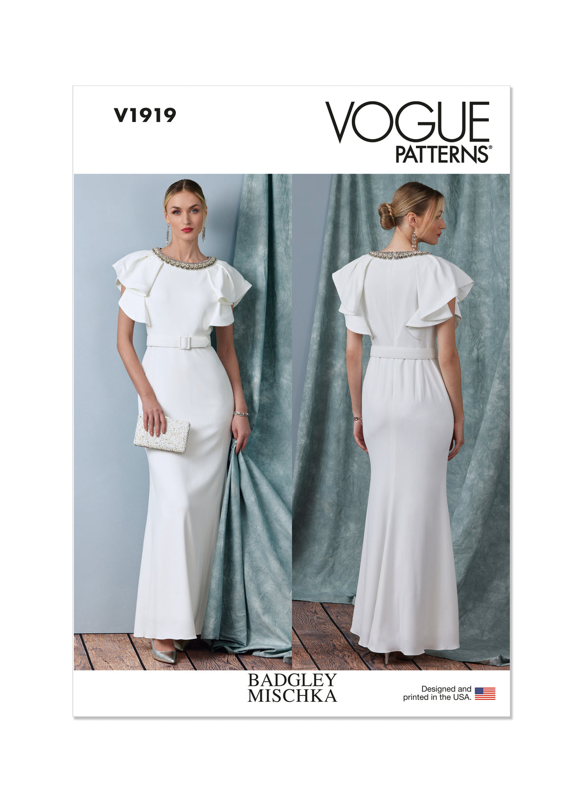 Vogue Patterns V1919 envelope showing the fitted lined dress designs