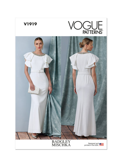 Vogue Patterns V1919 envelope showing the fitted lined dress designs
