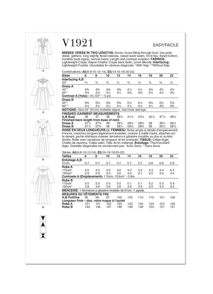 Vogue Patterns V1921 envelope showing the loose-fitting dress designs