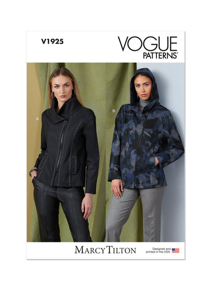 Vogue Patterns V1925 envelope showing the asymmetric zip jacket designs