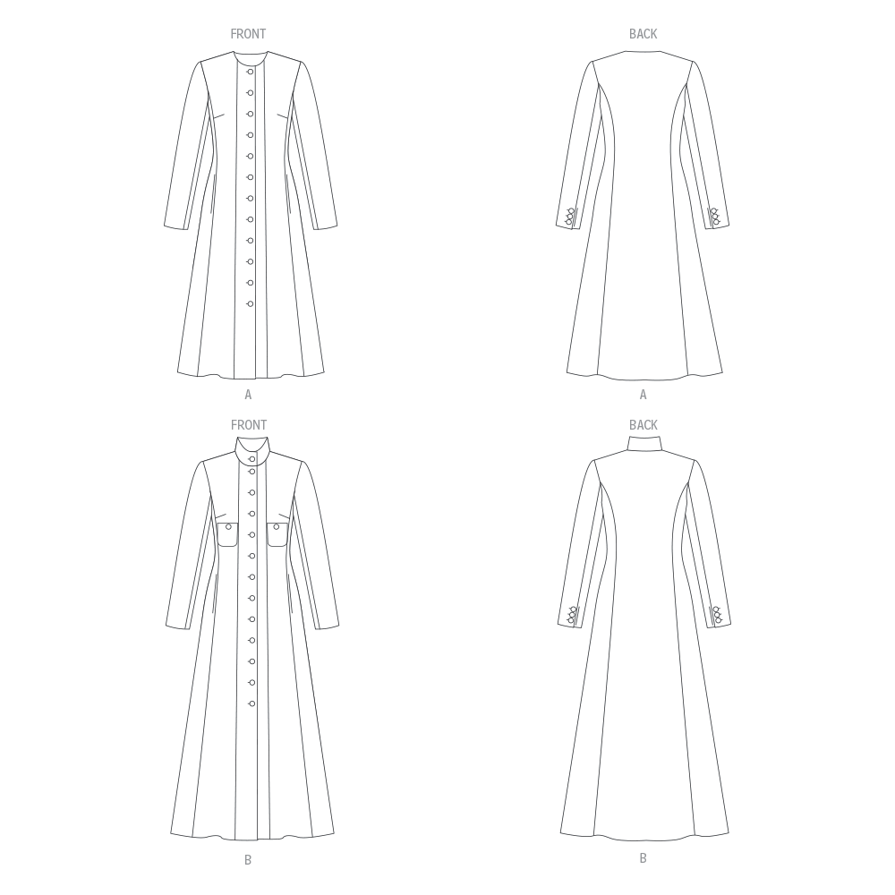 Vogue Patterns V1926 envelope showing the semi-fitted lined coat designs