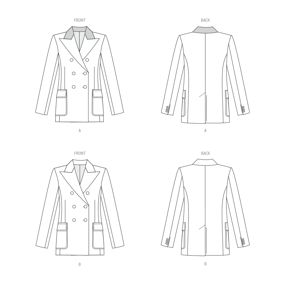 Vogue Patterns V1927 envelope showing the double-breasted lined jacket designs