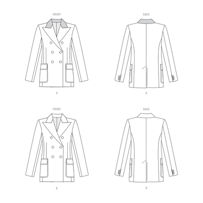 Vogue Patterns V1927 envelope showing the double-breasted lined jacket designs