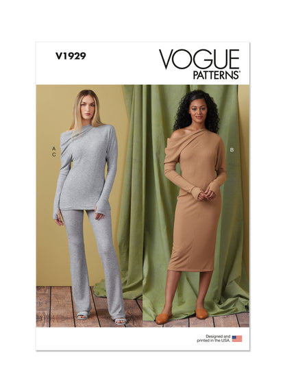 Vogue Patterns V1929 envelope showing the off-the-shoulder top and dress designs