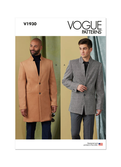 Vogue Patterns V1930 envelope showing the men's lined slim fit coat designs