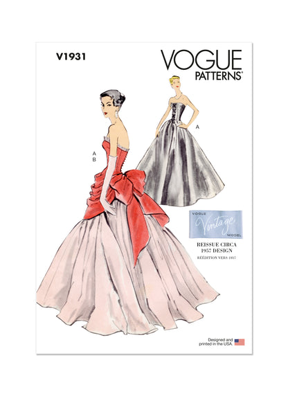 Vogue Patterns V1931 envelope showing the vintage 1957 special occasion design designs