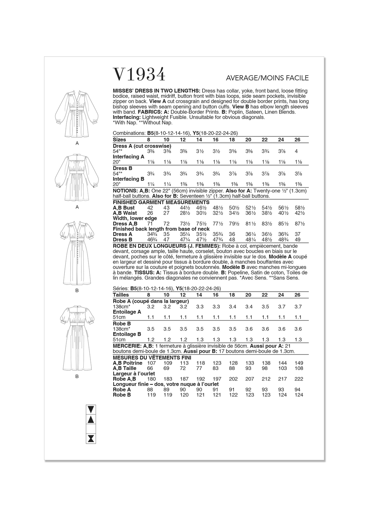 Vogue Patterns V1934 envelope showing the dress with a stand collar and raised waist