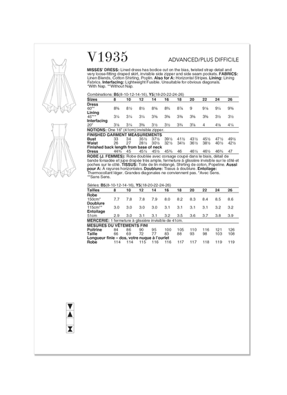 Vogue Patterns V1935 envelope showing the lined dress with a bias cut bodice