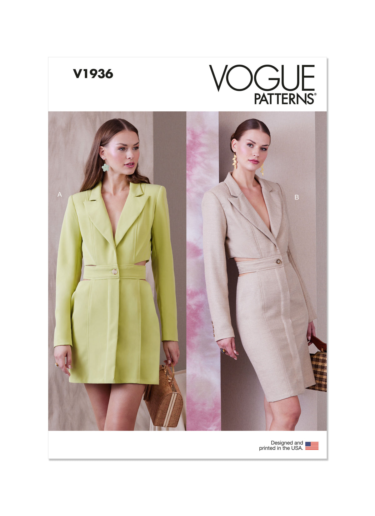 Vogue Patterns V1936 envelope showing the dress with peak lapels