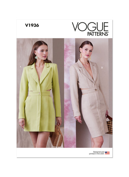 Vogue Patterns V1936 envelope showing the dress with peak lapels
