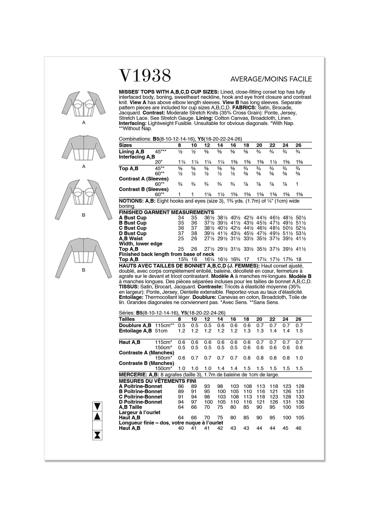 Vogue Patterns V1938 envelope showing the lined, close-fitting corset top