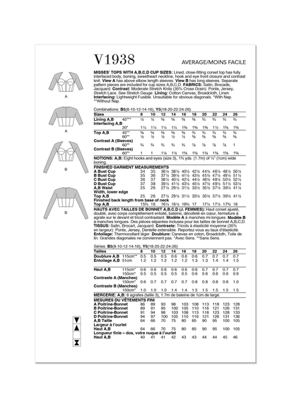 Vogue Patterns V1938 envelope showing the lined, close-fitting corset top