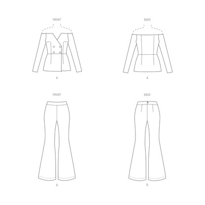 Vogue Patterns V1943 envelope showing the off-the-shoulder, double-breasted lined jacket