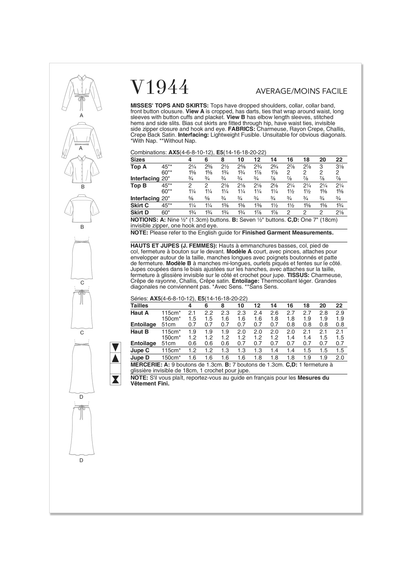 Vogue Patterns V1944 envelope showing the button-front tops