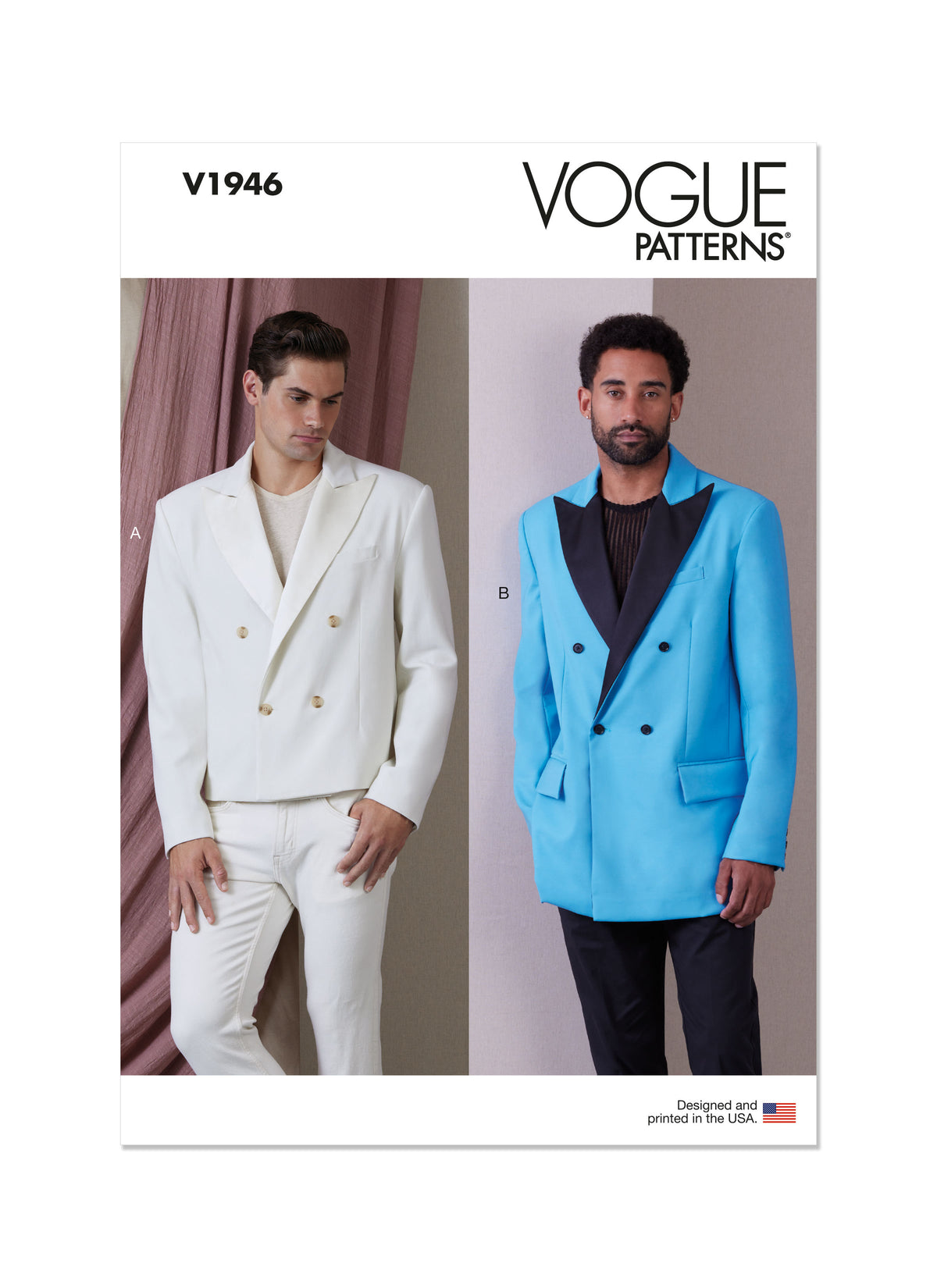 Vogue Patterns V1946 envelope showing the loose-fitting, unlined men's jacket