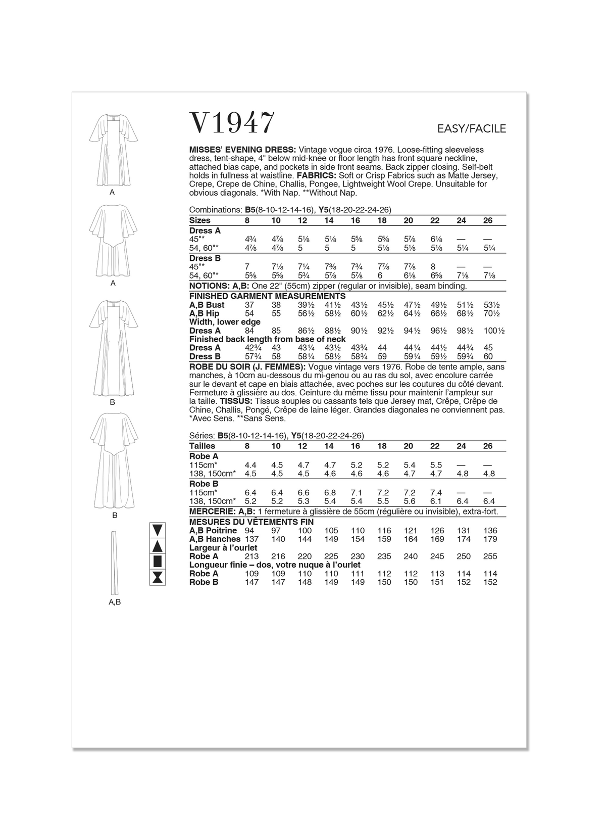 Vogue Patterns V1947 envelope showing the vintage Vogue dress from circa 1976