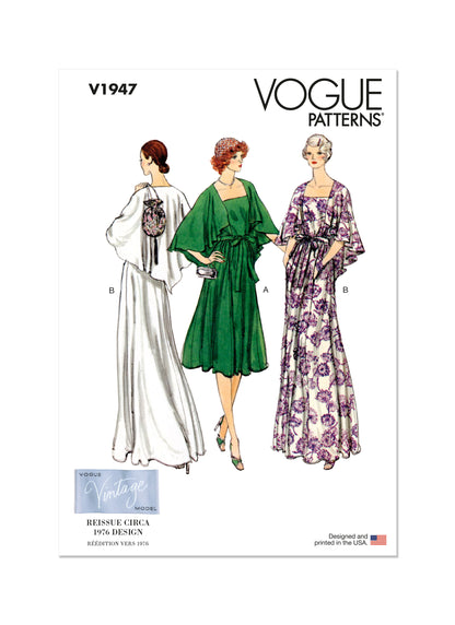 Vogue Patterns V1947 envelope showing the vintage Vogue dress from circa 1976