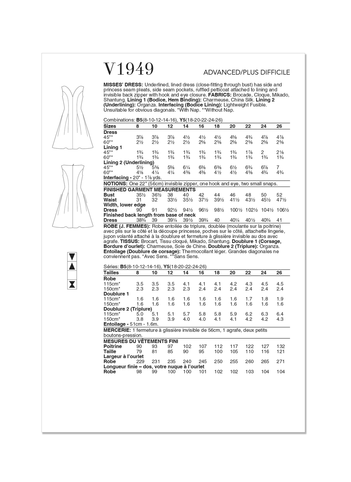 Vogue Patterns V1949 envelope showing the underlined, lined dress with ruffled petticoat