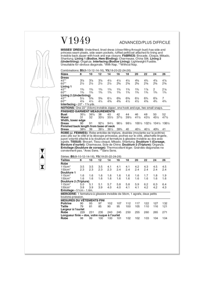 Vogue Patterns V1949 envelope showing the underlined, lined dress with ruffled petticoat