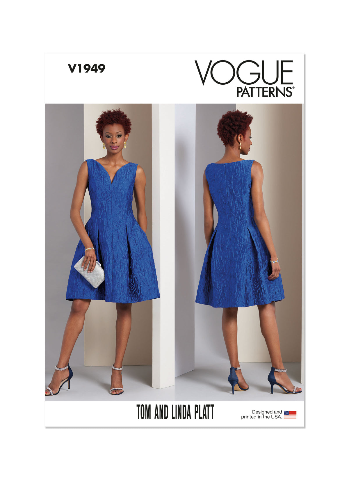 Vogue Patterns V1949 envelope showing the underlined, lined dress with ruffled petticoat