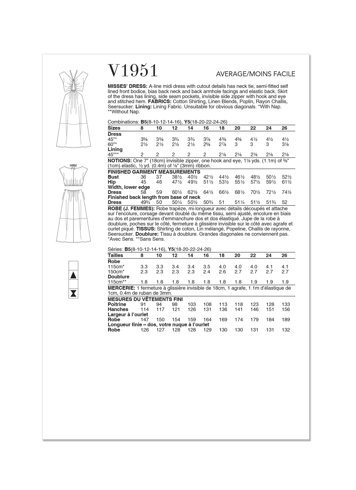 Vogue Patterns V1951 envelope showing the A-line midi dress with cut-out details