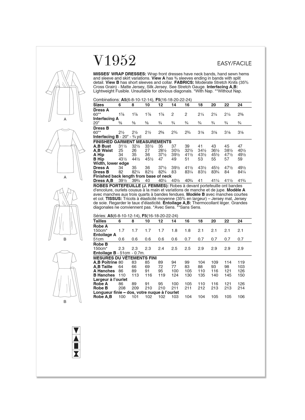 Vogue Patterns V1952 envelope showing the wrap front dresses