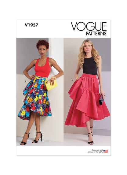 Vogue Patterns V1957 envelope showing the ruffled skirt designs