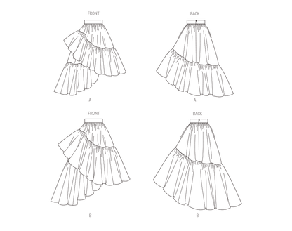 Vogue Patterns V1957 envelope showing the ruffled skirt designs