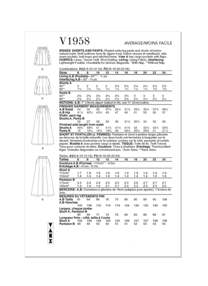 Vogue Patterns V1958 envelope showing the wide-leg trousers designs