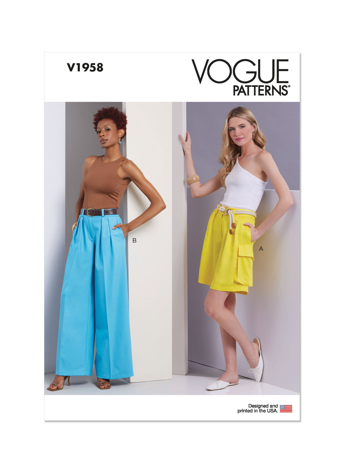 Vogue Patterns V1958 envelope showing the wide-leg trousers designs