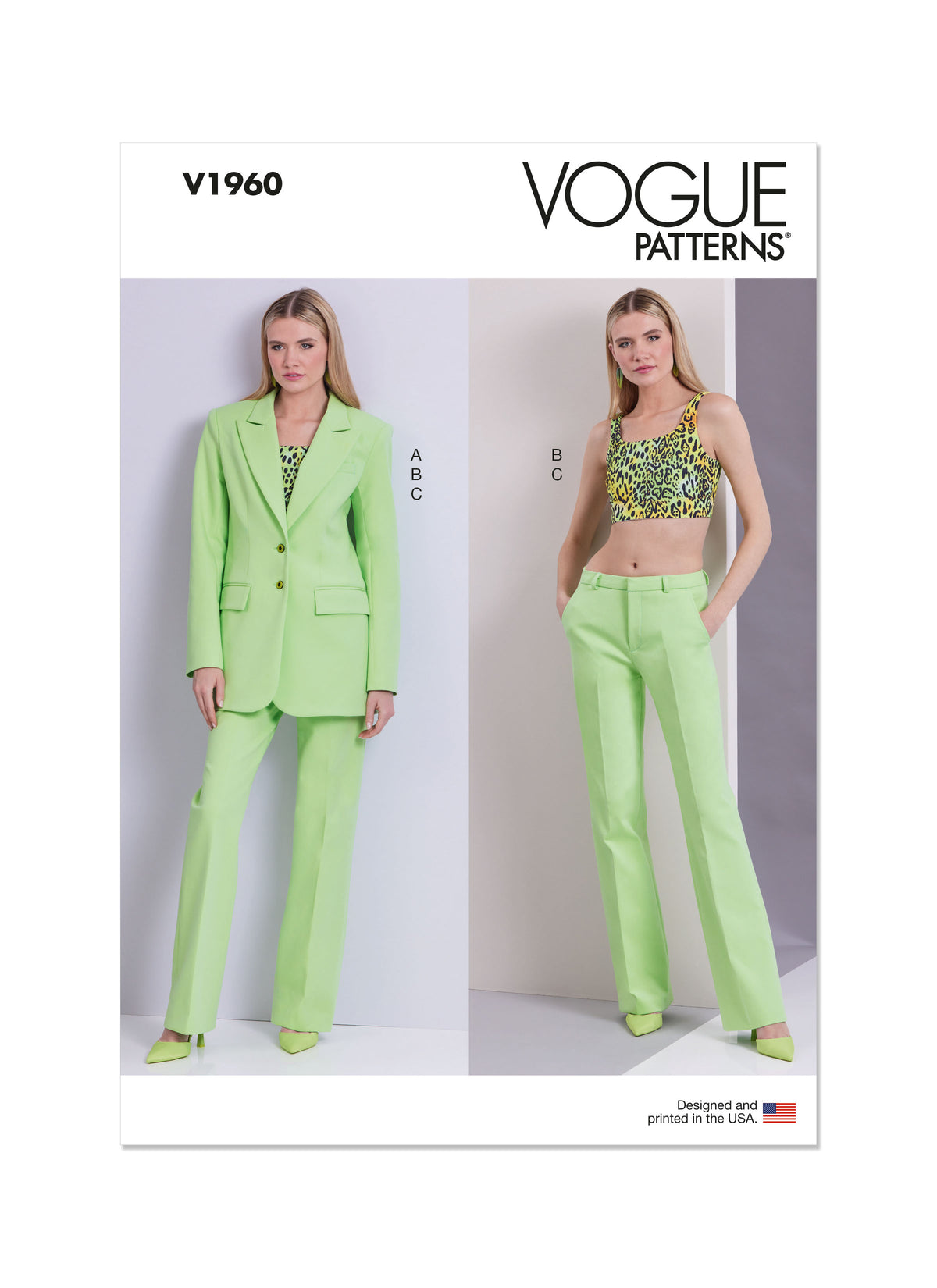 Vogue Patterns V1960 envelope showing the peaked lapel jacket designs